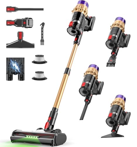 Cordless Vacuum Cleaner, 600W 50Kpa 70Mins, Vacuum Cleaners for Home, Stick Vacuum with Anti-Tangle Brush, Wall Mount Charge, Rechargeable Cordless Vacuum for All Floor/Sofa/Pet Hair/All Floor