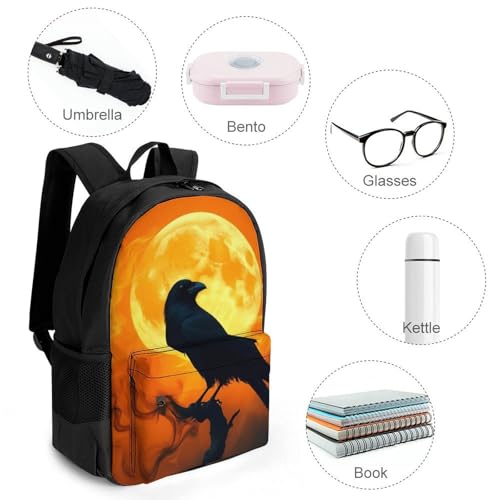 Backpack, Men Women Full Moon Black Goth Gothic Crow Raven Casual Lightweight Daypack for Sports, Travel, Cute Reusable Shoulder Bag for Daily Use4