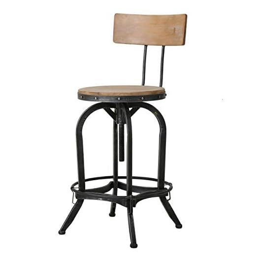 Christopher Knight Home Ximen Fir Wood Barstool with Backrest, Naturally Antique