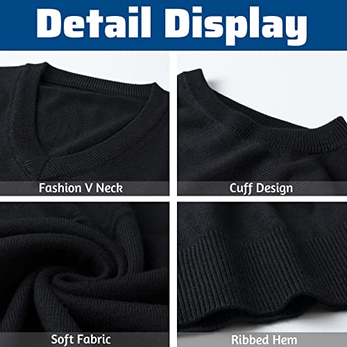 OlyljpinZ Men's Sleeveless Sweater Vest Classic V-Neck Knitwear Wool Blend Knitted Pullover Plain Autumn Winter Warm Tank Top, A-black, Large