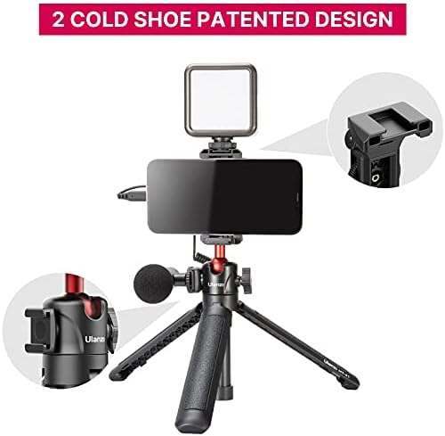 Camera Tripod ULANZI MT-41 Portable Vlogging Tripod Stand with Cold Shoe, Phone Clip, Bluetooth Remote, Handheld Small Mini Tripod for iPhone Android DSLR Webcam