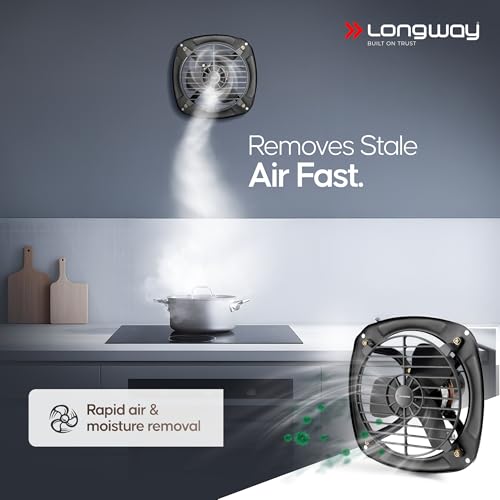 Image of LONGWAY Ventilo 12 Inch 300 mm Energy Efficient Exhaust Fan | High Speed Powerful Motor | Low Noise Operation & Easy to Clean | Suitable for Bathroom, Kitchen, Office | 2 Years Warranty (Marble Black)
