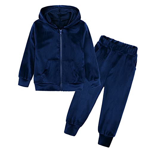 MYGBCPJS Boys Girls 2 Pcs Velour Zipper Tracksuit Sweatsuit Kids Long Sleeve Pullover Hoodie + Elastic Waist Sweatpants Set