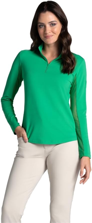 IBKUL Athleisure Wear Sun Protective UPF 50+ Icefil Cooling-Lucky Charm Print Long Sleeve Mock Neck Top-10176 - Image 9