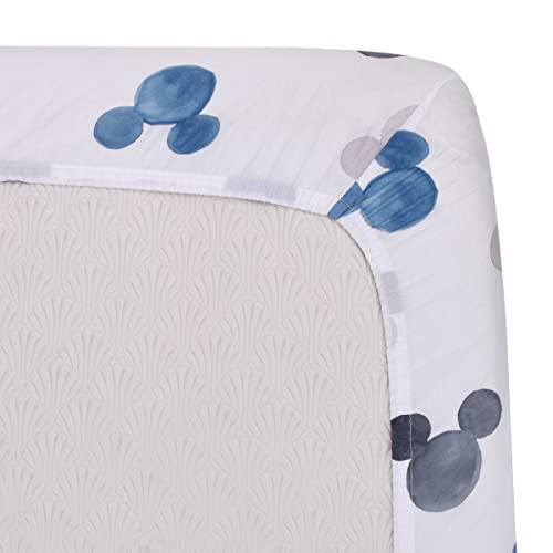 Image of Disney Mickey Mouse - Black, White and Blue Watercolor Mickey Ears Nursery Fitted Polyester Mini Crib Sheet