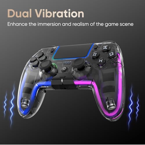 Image of BETMI Wireless Controller for PS5, Pro /Slim /MAC /Steam Deck /PC, Hall Effect Joysticks,Dual Vibration, Marco /Turbo, 3.5mm Audio Jack, 6-Axis Gyro, Mute, Bluetooth LED Gamepad with Speaker(9 Colors Single & Dual-Color LED, L Blue R Pink, Transparent)