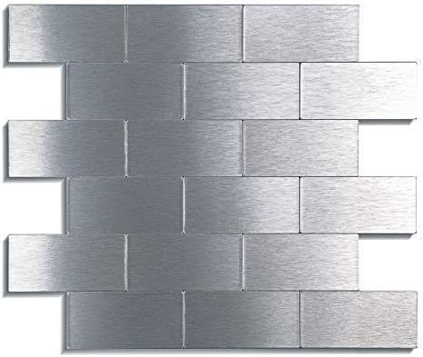 LK 10pcs Premium Self-Adhesive Metal Tiles - Peel and Stick Backsplash Tiles for Kitchen, 13.5"x11.5", Silver