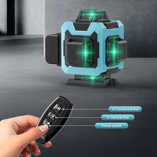 16 Line Laser Level 360 Self Leveling, 4x360°Professional 4D Green Cross Line Laser Level with 2 Batteries, Adjustable Brightness & Remote Control, for Tiling Floor Construction and Picture Hanging by GiBiMoFi - Used condition - Image 5