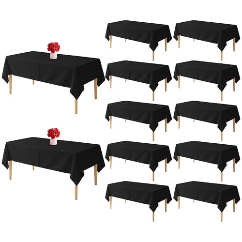 Image of 12 Pack Table Cloth 60 x 102 Inch, Rectangle Tablecloth, Stain and Wrinkle Resistant Washable Polyester Table Cover for Buffet Party, Dinner, Weddings and Camping, Black