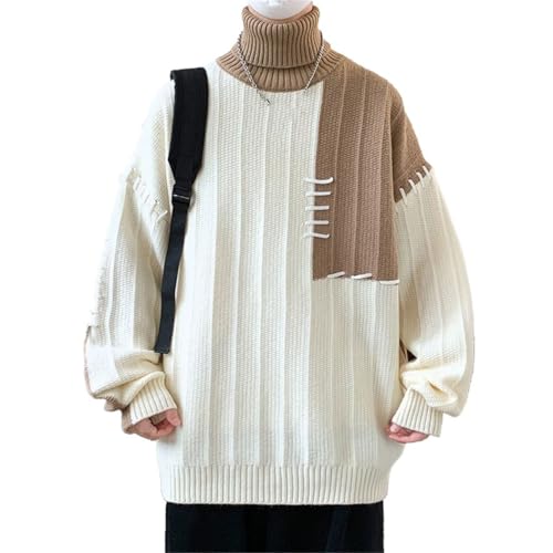 Men's Winter Fashion Turtleneck Sweater Patchwork Casual Warm Loose Knitted Pullover2
