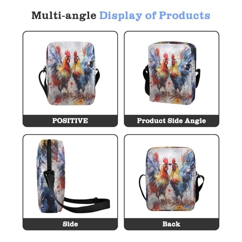messenger bag crossbody mens shoulder bags crossbody Cross Body Purses Adjustable Strap for Outdoor Daily Outdoor Daily- Rooster Ink Style Chicken4