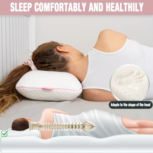 Image of alkamto Travel & Camping Comfortable Memory Foam Pillow - Easy to Carry Portable Bag - Temperature Regulating Pillow Case (Pink + Extra Cover)