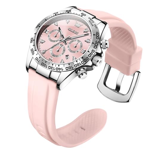 Image of OLEVS Women Dress Watch, Two Tone Diamond Quartz Wrist Watch, Stainless Steel Waterproof Luminous Day Date Ladies Chronograph Gift Watch