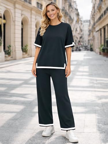 Image of TYSORT Women Casual Summer co ords Set Track Suit Oversized Top Baggy Pant,Top and Pajama Set