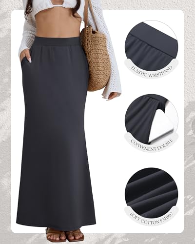 Riyiper 3 Pack Women's Maxi Skirts with Pockets Flowy Elastic High Waist Ankle Length Cotton Long Comfy Casual Dress Fall3