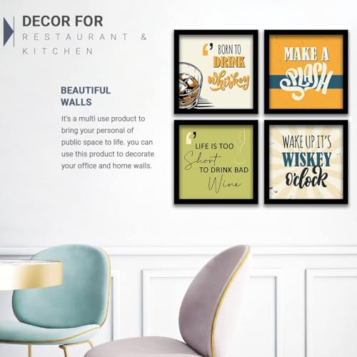 Image of kotart - Framed Wall Posters for Bar Kitchen Restaurant Wall Decor - Bar Theme Frames - Framed Posters for Kitchen Wall Decor (13 x 13 inch, Framed) Set of 4 (Art 15, Big)