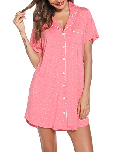 Image of Anjue Pajama Nightgowns for Women Button Down Pajamas Tops Short/Long Sleeve Sleepwear Sleep Shirts Nightdress S-XXL
