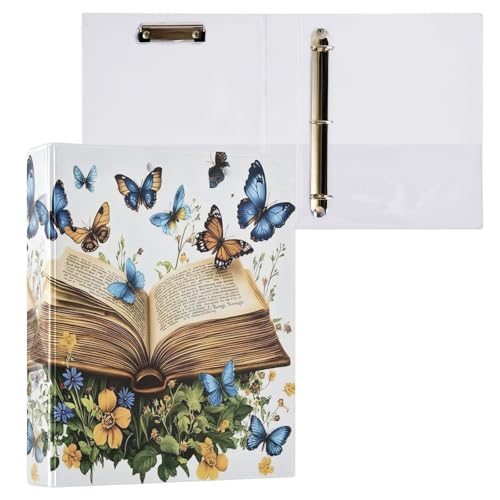 Image of Butterfly Book 3 Ring Binder with 2 Interior Pockets 1.5 inch Binders 3 Ring Heavy Duty Fit 8.5 inch x 11 inch Letter Size for Office School, 2 Pack