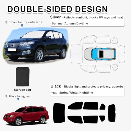 Image of KMF Sun Shade Custom Fit for Toyota RAV4 2006-2012 Accessories, Full Car Window Covers Sunshade for Windshield Side Rear, UV Block and Blackout Privacy for Car Camping 8pcs