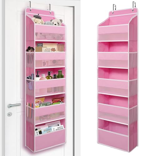Image of TYMENSH Over Door Organizer with 5 Large Pockets, Heavy Duty Hanging Organizer Storage, Closet Bathroom Nursery Bedroom Dorm, Toys Cosmetics Sundries and Baby Essentials, Pink