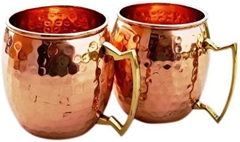 Rudra Handicraft Moscow Mule Copper Mugs: Set of 2, Cup - 100% Copper Accessories - Handmade Barrel Style Drinking Mug with Hammered Effect