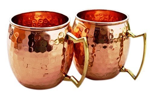 Rudra Handicraft Tazas de cobre Mule de Moscú: Set de 2, Copa - 100% accesorios de cobre - Taza de beber estilo barril hecho a mano con efecto martillado