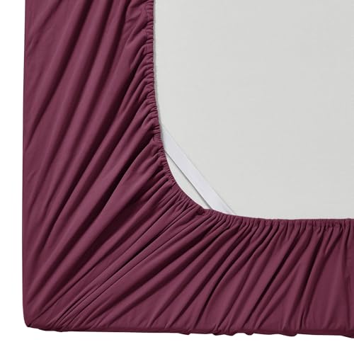 Image of Flannel Sheets Warm and Cozy Deep Pocket Breathable All Season Bedding Set with Fitted, Flat and Pillowcases, Twin, Burgundy Red