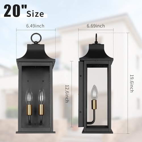 Image of JYZ 20 inch Exterior Coach Light Wall Mount, Farmhouse Outdoor Entry Wall Lantern Fixture, Exterior Wall Sconce with E12 Base, Anti-Rust Aluminum with Clear Glass Wall Lamp for Porch, Garage, Patio