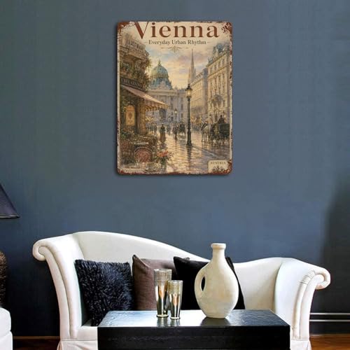 Décoration murale rétro en fer VIENNA affiche vintage de style 40x30 cm