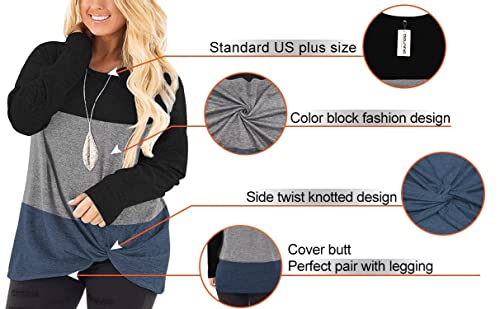 Image of DOLNINE Womens Plus Size Knotted Tops Long Sleeve Tee Shirts Loose Casual Blouse