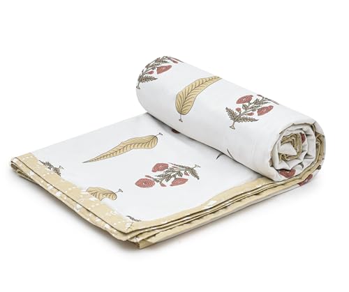 Image of Amazon Brand - Umi Premium Cotton AC Blanket Dohar for Double Bed 84x96 | 160 TC Three Layer Soft Comforter | Lightweight All Season Bedding Quilt