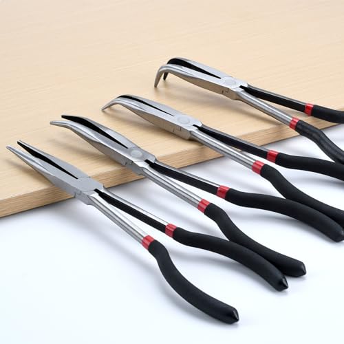 Image of 4-Piece 11 inch Extra Long Nose Pliers Set with Insulated Comfort Grip Handles