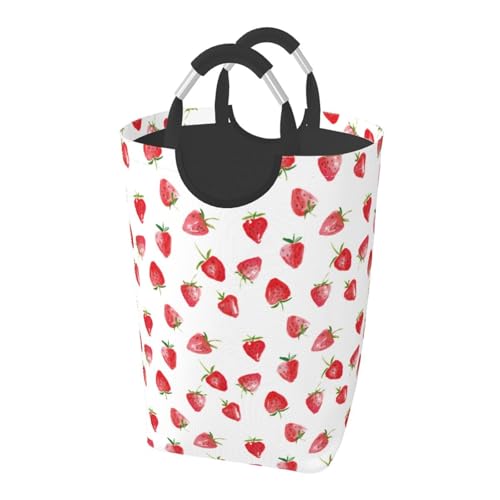 TOUNHEYA Strawberry Fruit Laundry Basket Strawberries Foldable Laundry Hamper Cute Collapsible Laundry Baskets with Handles Clothes Hamper Laundry Tote Bag for Dorm Family Storage Bin 50L