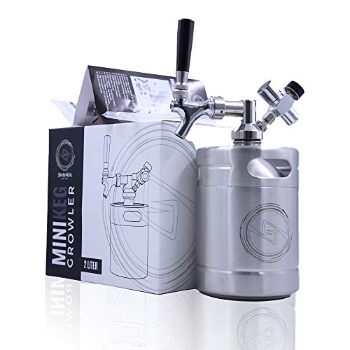 SHAHRIA 64oz Pressurized Mini Keg Beer Growler - Portable Stainless Steel Home Keg Kit System with Updated Co2 Regulator Keeps Fresh and Carbonation for Homebrew, Craft and Draft Beer
