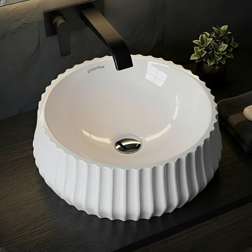 Image of Plantex Ceramic Basin /Countertop Vessel Sink /Tabletop Wash Basin /Washbasin for Bathroom with 10 Years Glaze Warranty by Plantex (White Glossy - 14 x 14 x 5 Inch)