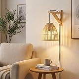 BARCELONA LED Aplique de Pared CESTA Pequeño en Madera con Pantalla de Bambú Amarillo Tejido Artesanal Estilo Clásico Moderno Vintage Lujo para Dormitorio Salón Mesita de Noche E27