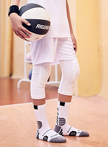 Boys Girls Elite Basketball Crew Socks Cushion Athletic Outdoor Hiking Socks Running Soccer Socks For Kids 6-8 Years Old 3 Pack, White #TOP4