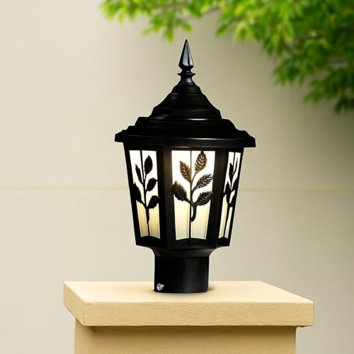 Image of SINOMAN Exterior Outdoor Gate Lamp Light Outdoor Post Light, Matt Black Pillar Lamp Fixtures Leaf Design Perfect for Patio Porch Garden and Gate Post Decor (Bulb Not Included) (Pack of 1)