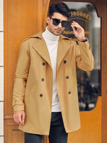 Image of Gafeng Mens Double Breasted Trench Coat Notched Lapel Casual Slim Fit Long Windbreaker Overcoat