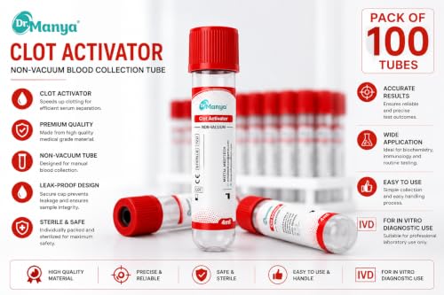 Image of Clot Activator Non-Vacuum Blood Collection Tube, 4ml Capacity, Red Cap, Sterile Disposable Vacutainer for Serum & Biochemistry Testing, Pack of 100 - Mittal Meditech