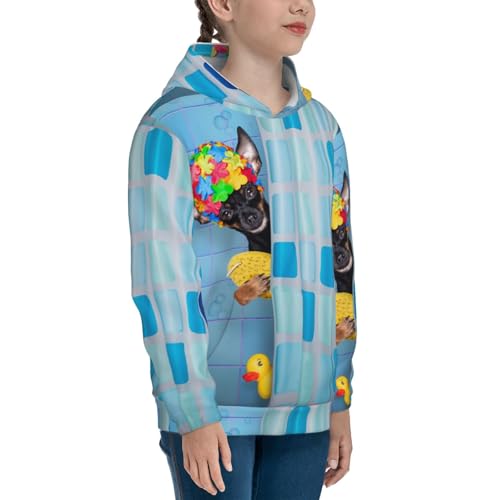 Prague Ratter Dog in Bathtub Kids Pullover Hoodies Boys Sweatshirts Girls Athletic Clothes with Pocket3