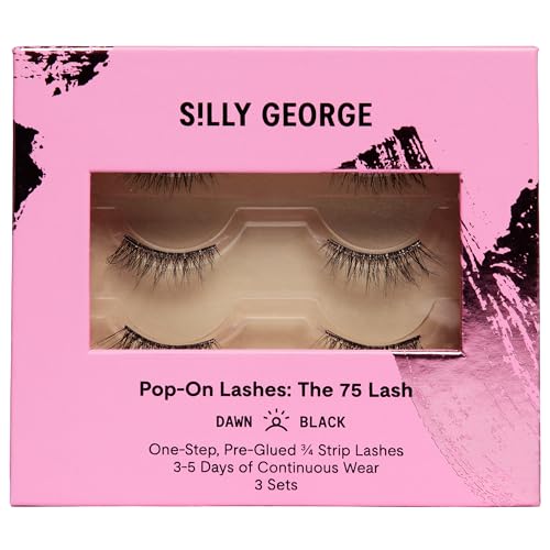Silly George Pop-On 75 Strip Lash The Most Natural 3/4 Press-On Underlash Strips (3 Pair Set) Bionic Silk Pre-Glued Faux Lashes with Clear Band Dawn
