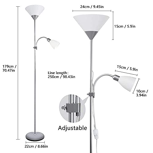Dinglilighting Led Floor Lamp Dllt Mother-Daughter Floor Lamps With Reading Lights, Modern Standing Pole Light, Torchiere Free Standing Lamp For Living Room, Bedroom, Office (Silver) #TOP4