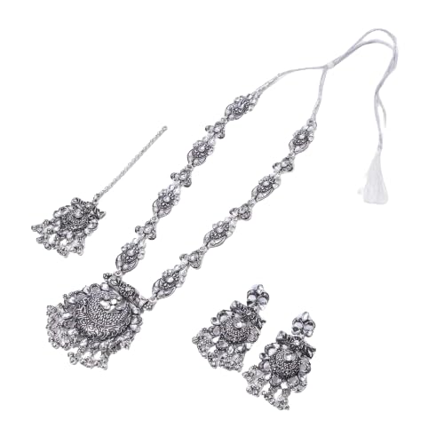 Voxsara Trendy Oxidised Silver Long Necklace Traditional Enamel Mirror Ghungroo Fashion SIlver Oxidised Black Polish Long Necklce Jewellery Set (Design-2) (B0DBLV7TG7) Amazon Price History, Amazon Price Tracker