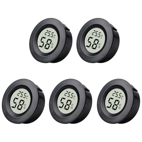 5Pcs Digital Hygrometer Thermometer Round LCD Temperature Humidity Monitor for Greenhouse Home Office Babyroom Basement Christmas New Year Gifts(Black)