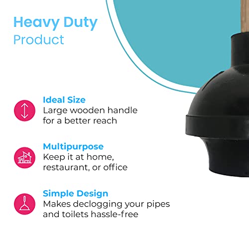 Heavy Duty Black Toilet Plunger With Double Thrust Force Suction Cup, Long Wooden Handle & Large Suction Cup, Clogged Toilet Solution For Bathroom - Set Of 6 #TOP2