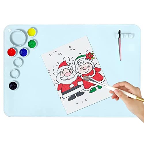 Silikon-Malmatte,Silikon-Bastelmatte,Silikon-Mal-Bastelmatte,hitzebeständige Antihaft-Bastelmatte mit Reinigungsbecher,Silikon-Bastelmatte für Malerei,Kunst,Modellieren und DIY-Kreation (Blau) Cover