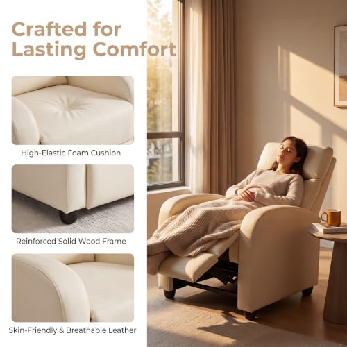 Image of Manual Massage Recliner Chair, Oversized Lazy Boy Reclining Sofa with 8 Massage Modes, Adjustable Backrest & Extended Footrest, Ergonomic Single Recliner Couch for Living Room, Bedroom, Beige