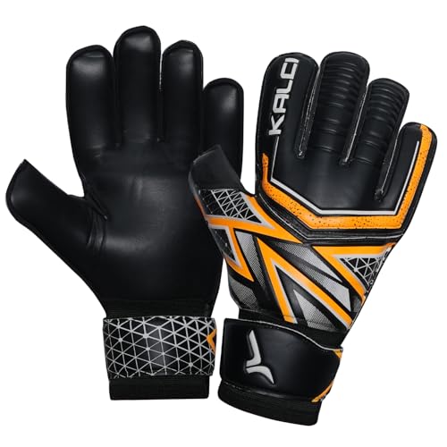 Kalci Soccer Goalie Gloves with Latex Foam Padding for Kids/Adult Finger Protection Breathable Goalkeeper Gloves Hook & Loop Strap for Ultimate Grip GK Gloves (Orange-Size-6)