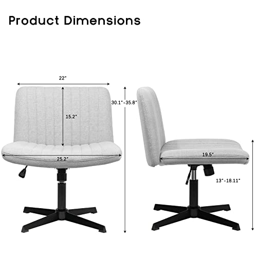 Pukami Armless Office Desk Chair No Wheels,Fabric Padded Modern Swivel Vanity Chair,Height Adjustable Wide Seat Computer Task Chair For Home Office,Mid Back Accent Chair (Grey) #TOP1